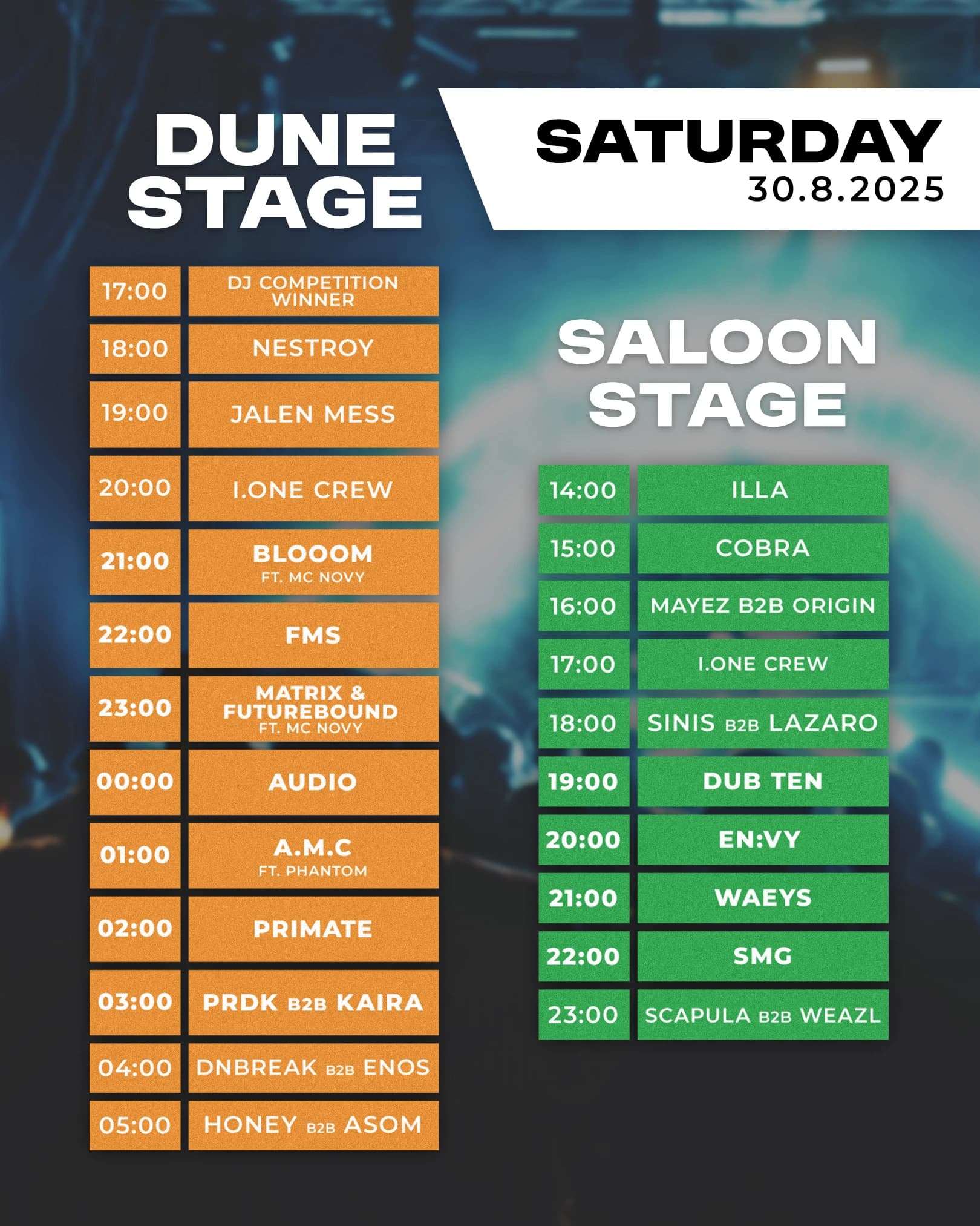 Timetable Saturday